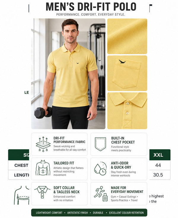 Hiflyers Men|Regular Fit|Dri-Fit|Pique Polo Half Sleeve T-Shirt For Men|Polo For Men|Yellow