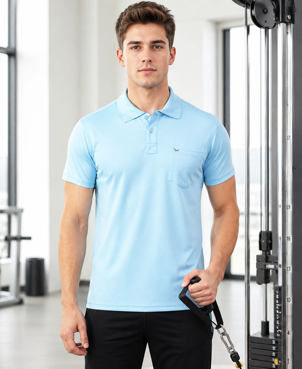 Hiflyers Men|Regular Fit|Dri-Fit|Pique Polo Half Sleeve T-Shirt For Men|Polo For Men|Sky Blue