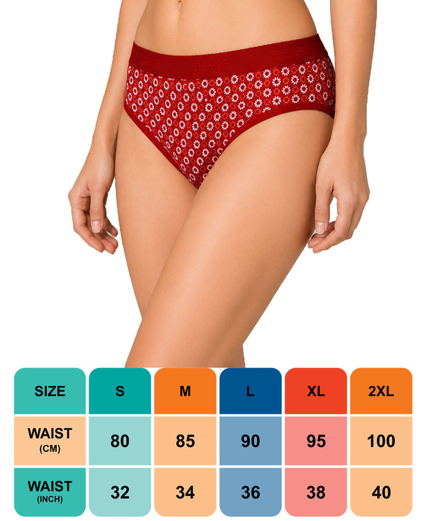T.T. Women|Cotton|Mid-Rise|Full Coverage Desire Printed Briefs For Daily Wear|Soft Breathable Comfortable Panty|Pack Of 2|Sky Blue,Red