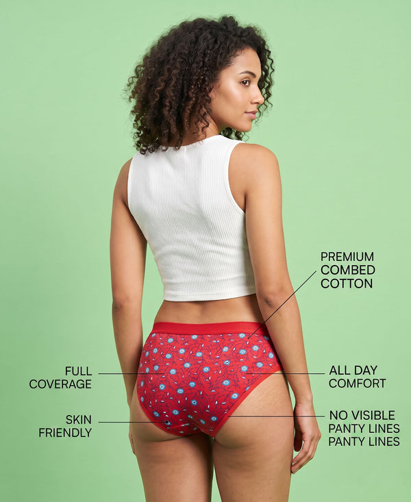 T.T. Women|Cotton|Mid-Rise|Full Coverage Desire Printed Briefs For Daily Wear|Soft Breathable Comfortable Panty|Pack Of 2|Red,Grey