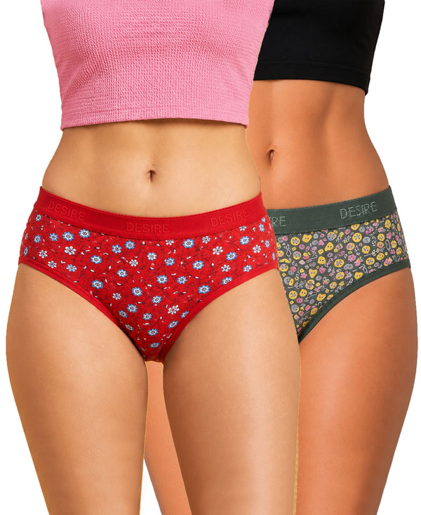 T.T. Women|Cotton|Mid-Rise|Full Coverage Desire Printed Briefs For Daily Wear|Soft Breathable Comfortable Panty|Pack Of 2|Red,Green