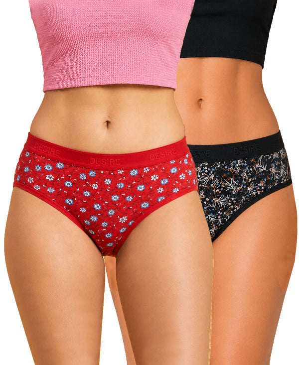T.T. Women|Cotton|Mid-Rise|Full Coverage Desire Printed Briefs For Daily Wear|Soft Breathable Comfortable Panty|Pack Of 2|Red,Black