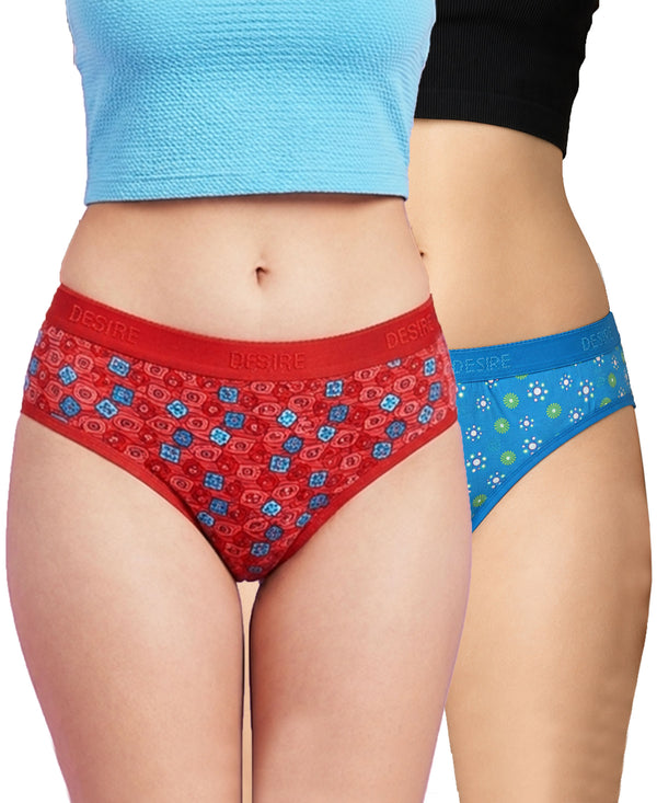 T.T. Women|Cotton|Mid-Rise|Full Coverage Desire Printed Briefs For Daily Wear|Soft Breathable Comfortable Panty|Pack Of 2|Red,Sky Blue