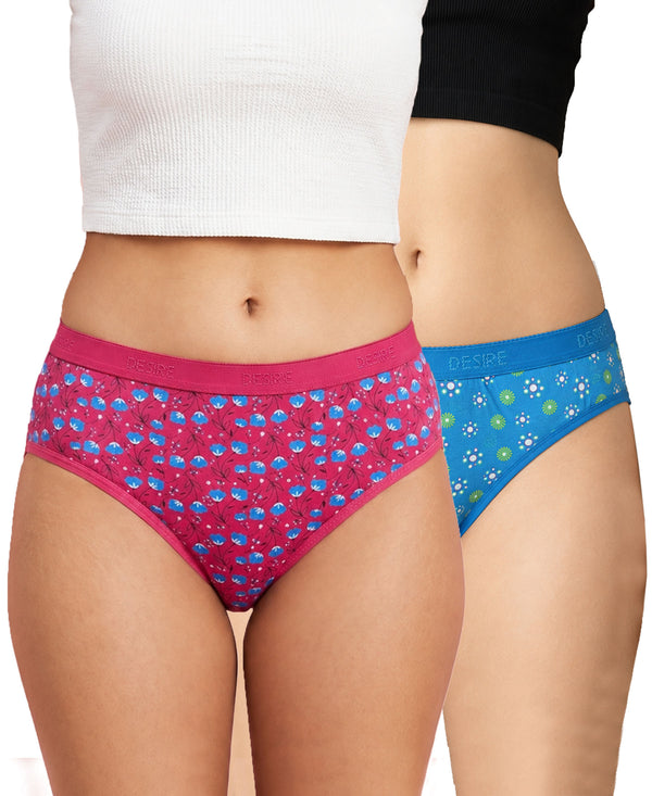 T.T. Women|Cotton|Mid-Rise|Full Coverage Desire Printed Briefs For Daily Wear|Soft Breathable Comfortable Panty|Pack Of 2|Pink,Sky Blue