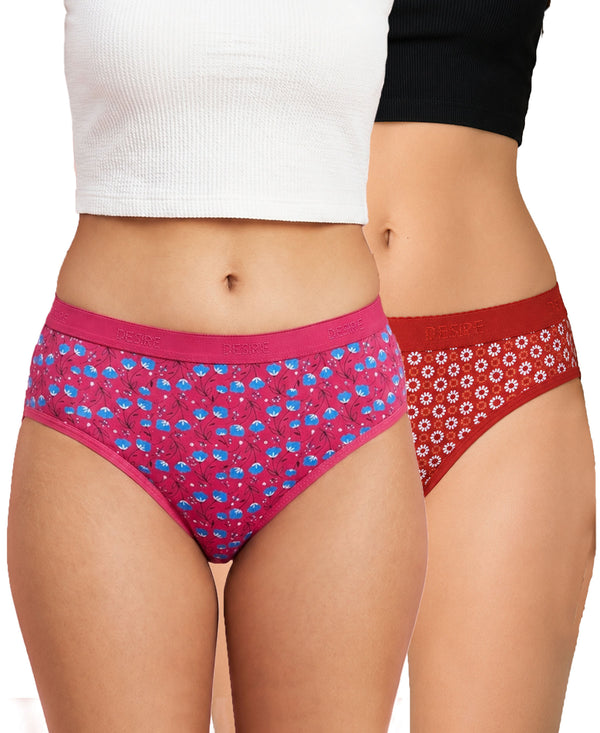 T.T. Women|Cotton|Mid-Rise|Full Coverage Desire Printed Briefs For Daily Wear|Soft Breathable Comfortable Panty|Pack Of 2|Pink,Red