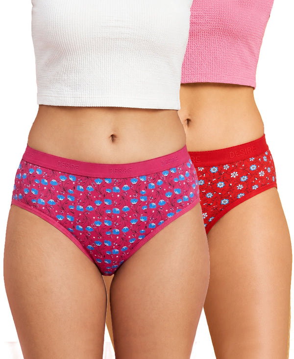 T.T. Women|Cotton|Mid-Rise|Full Coverage Desire Printed Briefs For Daily Wear|Soft Breathable Comfortable Panty|Pack Of 2|Pink,Red