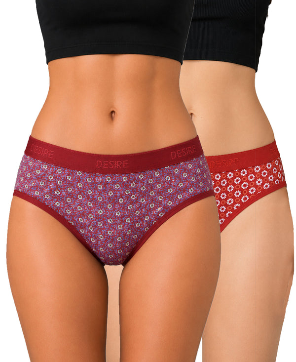 T.T. Women|Cotton|Mid-Rise|Full Coverage Desire Printed Briefs For Daily Wear|Soft Breathable Comfortable Panty|Pack Of 2|Red,Red