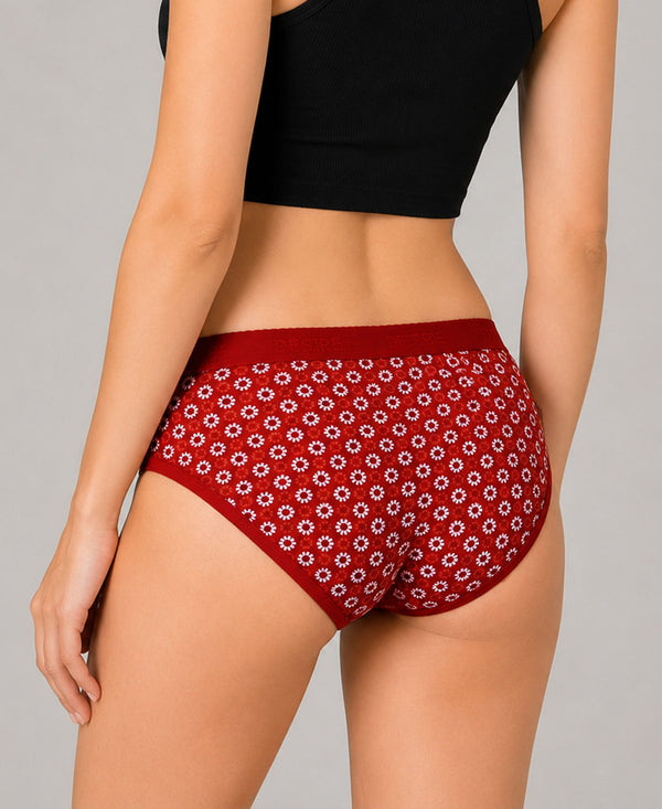 T.T. Women|Cotton|Mid-Rise|Full Coverage Desire Printed Briefs For Daily Wear|Soft Breathable Comfortable Panty|Pack Of 2|Red,Red