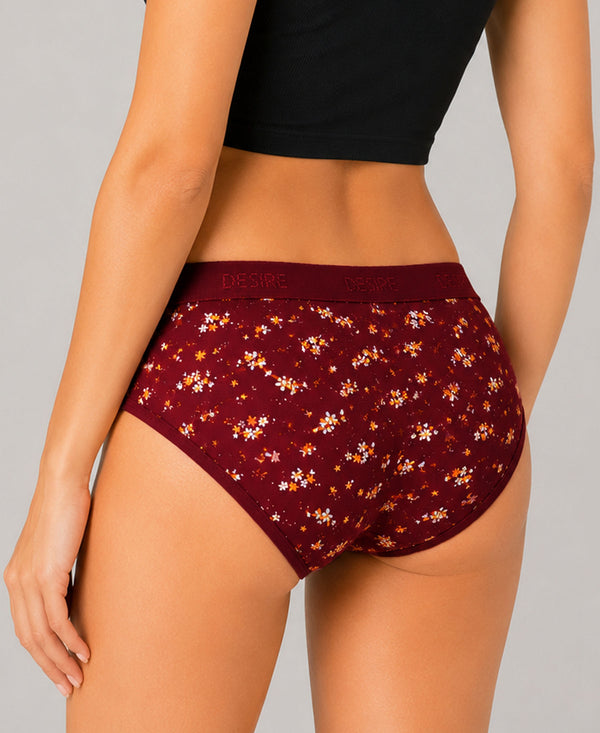 T.T. Women|Cotton|Mid-Rise|Full Coverage Desire Printed Briefs For Daily Wear|Soft Breathable Comfortable Panty|Pack Of 2|Red,Maroon