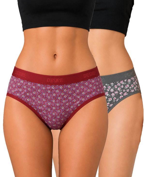 T.T. Women|Cotton|Mid-Rise|Full Coverage Desire Printed Briefs For Daily Wear|Soft Breathable Comfortable Panty|Pack Of 2|Red,Grey