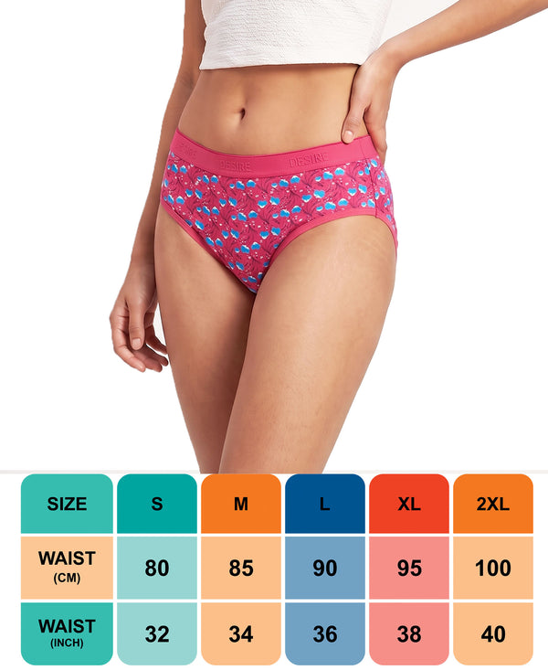 T.T. Women|Cotton|Mid-Rise|Full Coverage Desire Printed Briefs For Daily Wear|Soft Breathable Comfortable Panty|Pack Of 2|Pink,Maroon