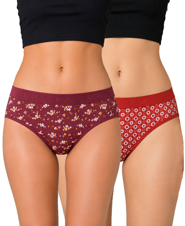 T.T. Women|Cotton|Mid-Rise|Full Coverage Desire Printed Briefs For Daily Wear|Soft Breathable Comfortable Panty|Pack Of 2|Maroon,Red