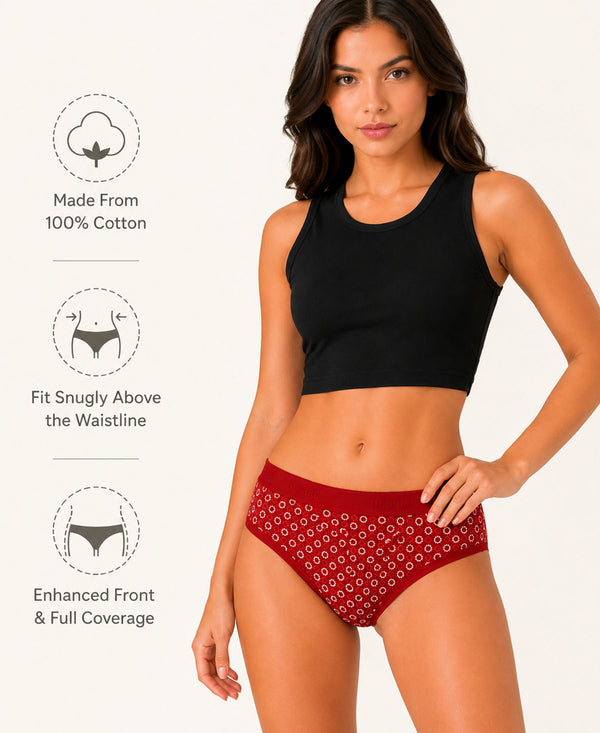 T.T. Women|Cotton|Mid-Rise|Full Coverage Desire Printed Briefs For Daily Wear|Soft Breathable Comfortable Panty|Pack Of 2|Green,Red