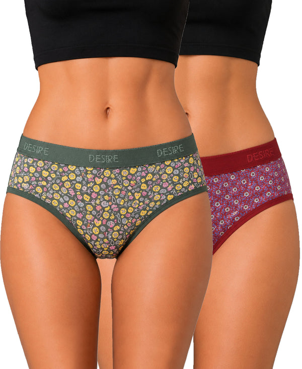 T.T. Women|Cotton|Mid-Rise|Full Coverage Desire Printed Briefs For Daily Wear|Soft Breathable Comfortable Panty|Pack Of 2|Green,Red