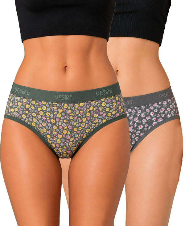 T.T. Women|Cotton|Mid-Rise|Full Coverage Desire Printed Briefs For Daily Wear|Soft Breathable Comfortable Panty|Pack Of 2|Green,Grey