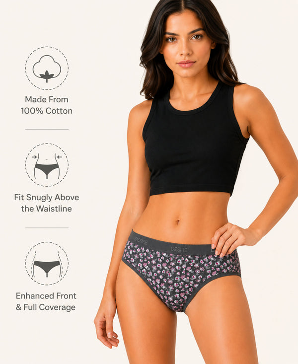 T.T. Women|Cotton|Mid-Rise|Full Coverage Desire Printed Briefs For Daily Wear|Soft Breathable Comfortable Panty|Pack Of 2|Green,Grey