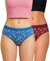 T.T. Women|Cotton|Mid-Rise|Full Coverage Desire Printed Briefs For Daily Wear|Soft Breathable Comfortable Panty|Pack Of 2|Blue,Maroon