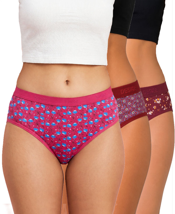 T.T. Women|Cotton|Mid-Rise|Full Coverage Desire Printed Briefs For Daily Wear|Soft Breathable Comfortable Panty|Pack Of 3|Red,Maroon,Pink
