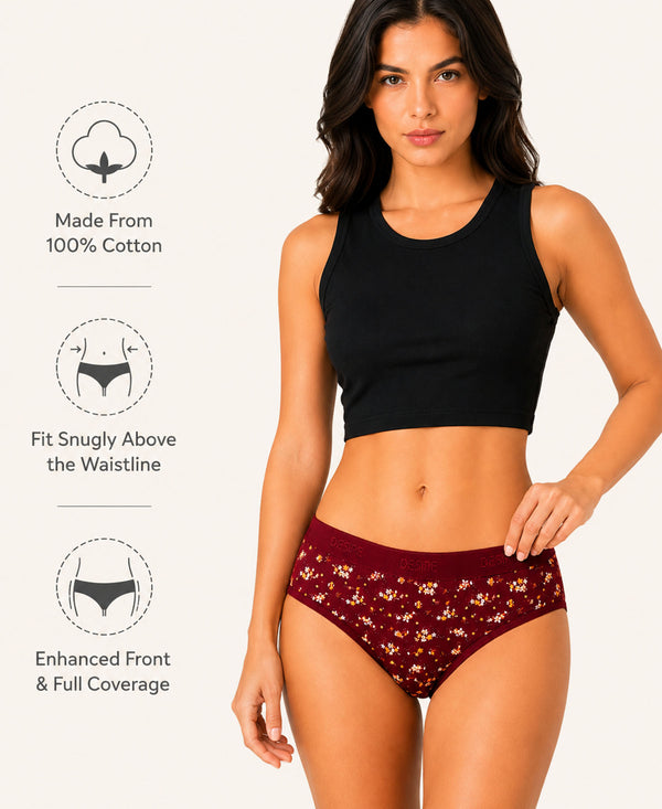 T.T. Women|Cotton|Mid-Rise|Full Coverage Desire Printed Briefs For Daily Wear|Soft Breathable Comfortable Panty|Pack Of 3|Red,Maroon,Pink