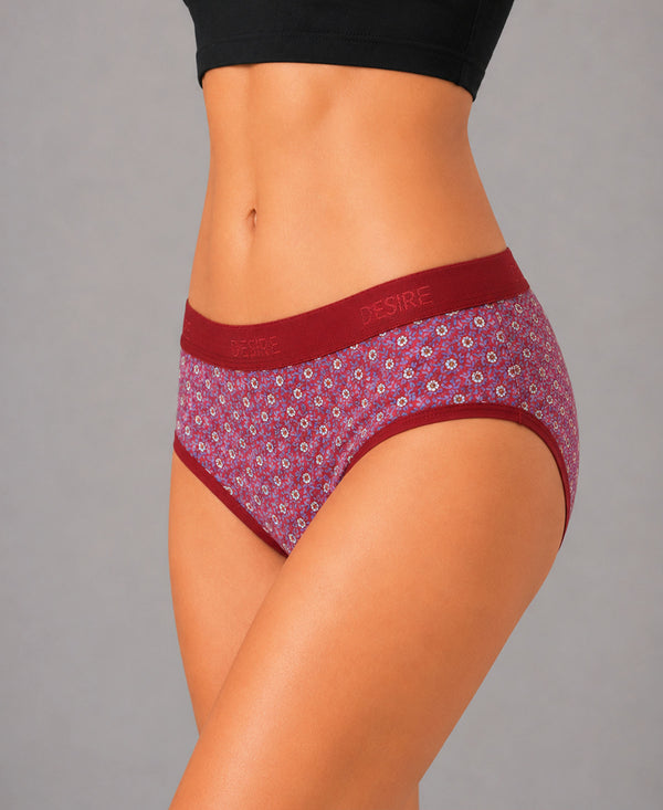 T.T. Women|Cotton|Mid-Rise|Full Coverage Desire Printed Briefs For Daily Wear|Soft Breathable Comfortable Panty|Pack Of 3|Black,Red,Maroon
