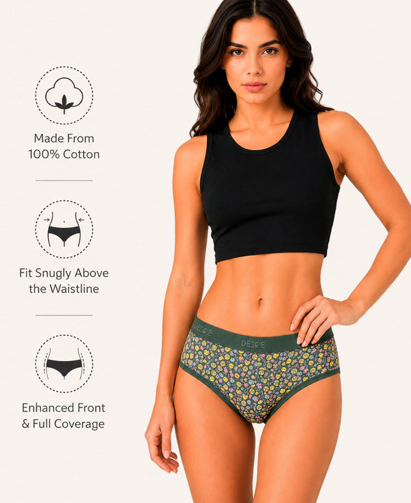 T.T. Women|Cotton|Mid-Rise|Full Coverage Desire Printed Briefs For Daily Wear|Soft Breathable Comfortable Panty|Pack Of 3|Black,Green,Red