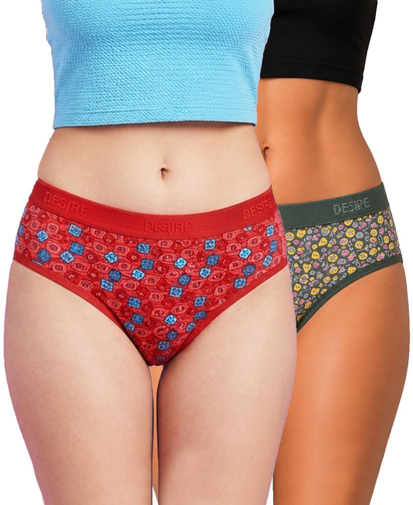T.T. Women|Cotton|Mid-Rise|Full Coverage Desire Printed Briefs For Daily Wear|Soft Breathable Comfortable Panty|Pack Of 2|Red,Green