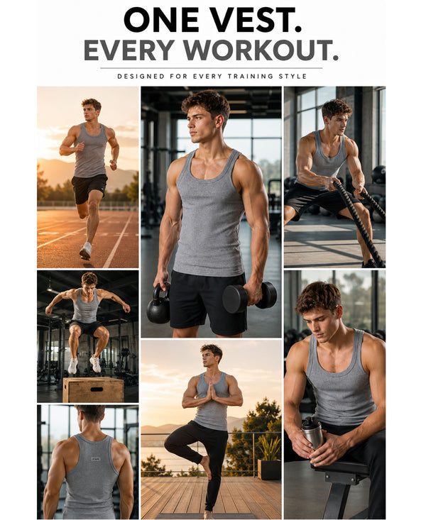T.T. Men|Desire Premium Gym Vest|Pure Cotton|Rib Fabric|Moisture-Wicking, Breathable & Stretchable Sleeveless Undershirt| Ideal For Gym, Sports & Daily Wear|Pack Of 1|Grey Melange