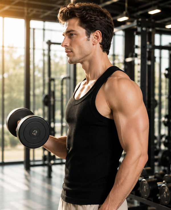 T.T. Men|Desire Premium Gym Vest|Pure Cotton|Rib Fabric|Moisture-Wicking, Breathable & Stretchable Sleeveless Undershirt| Ideal For Gym, Sports & Daily Wear|Pack Of 3|Black,Green,Grey Mlng