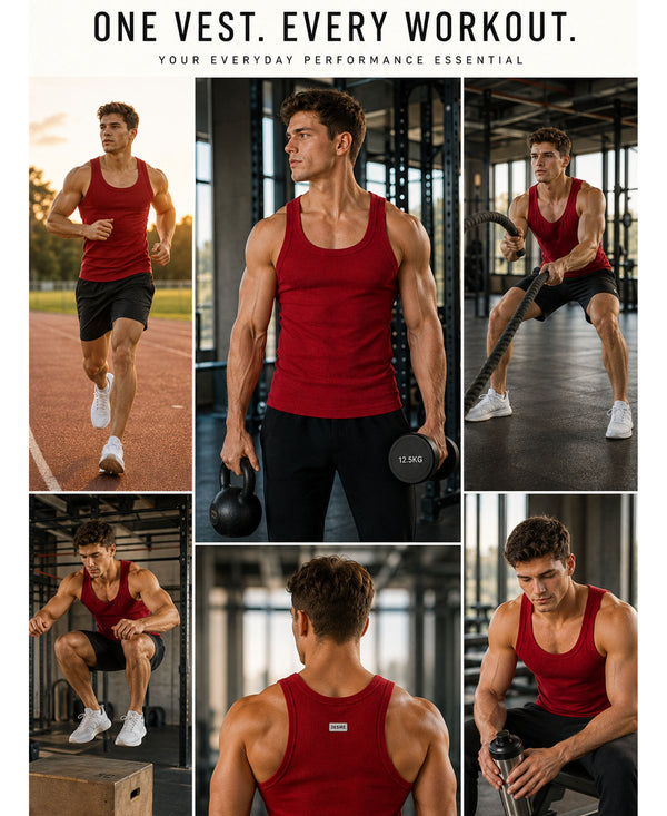 T.T. Men|Desire Premium Gym Vest|Pure Cotton|Rib Fabric|Moisture-Wicking, Breathable & Stretchable Sleeveless Undershirt| Ideal For Gym, Sports & Daily Wear|Pack Of 2|Green,Red