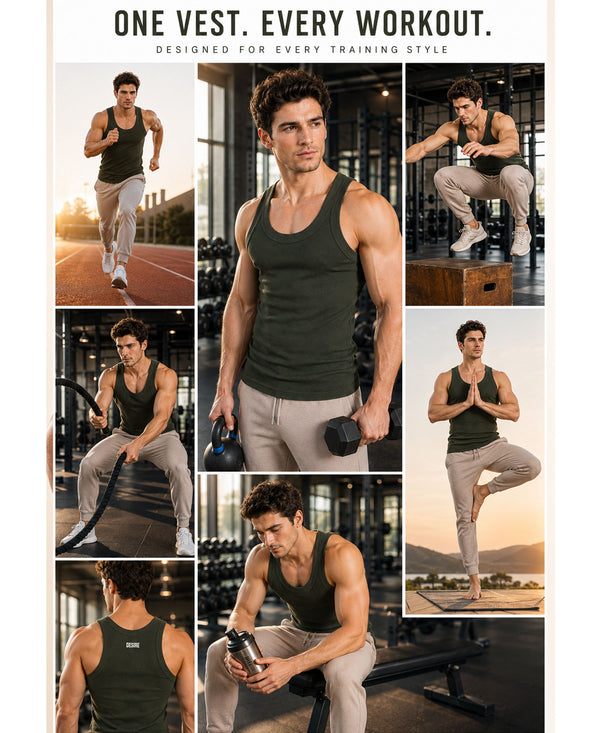 T.T. Men|Desire Premium Gym Vest|Pure Cotton|Rib Fabric|Moisture-Wicking, Breathable & Stretchable Sleeveless Undershirt| Ideal For Gym, Sports & Daily Wear|Pack Of 2|Green,Grey Melange
