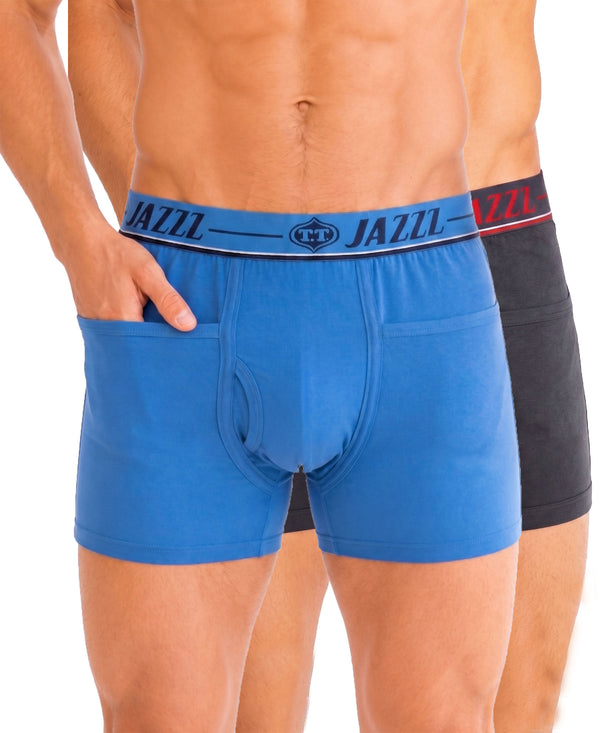 T.T. Jazzz Men’S Cotton Trunk With Outer Pocket|Comfortable Fit|Top Elastic Waistband|Pack Of 2|Sky Blue,Dark Grey
