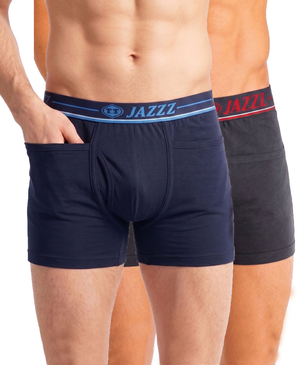 T.T. Jazzz Men’S Cotton Trunk With Outer Pocket|Comfortable Fit|Top Elastic Waistband|Pack Of 2|Navy,Dark Grey