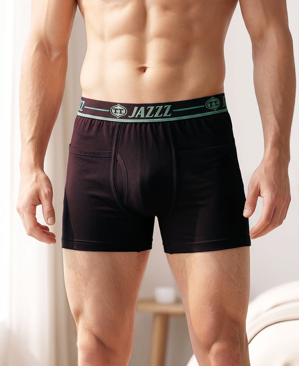 T.T. Jazzz Men’S Cotton Trunk With Outer Pocket|Comfortable Fit|Top Elastic Waistband|Pack Of 2|Dark Brown,Sky Blue