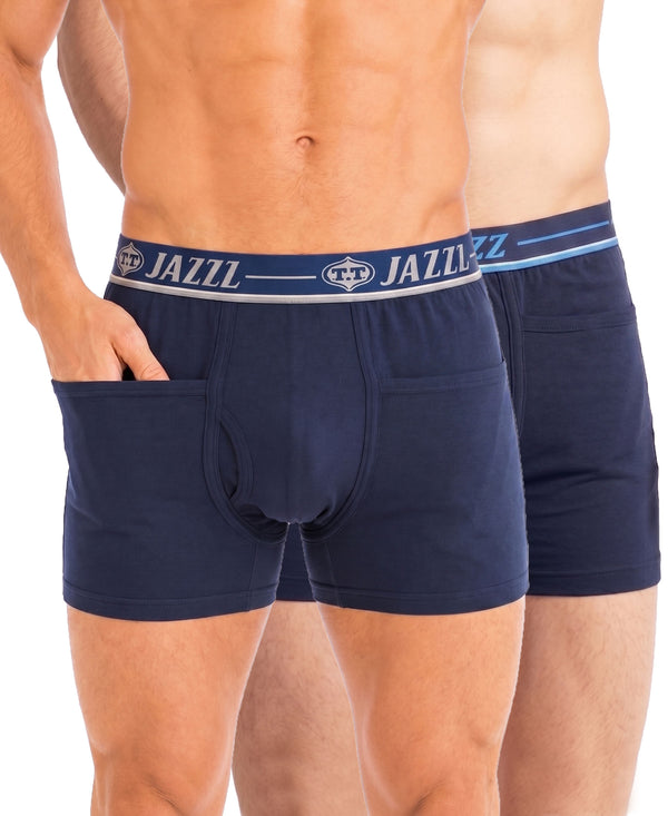 T.T. Jazzz Men’S Cotton Trunk With Outer Pocket|Comfortable Fit|Top Elastic Waistband|Pack Of 2|Blue,Navy