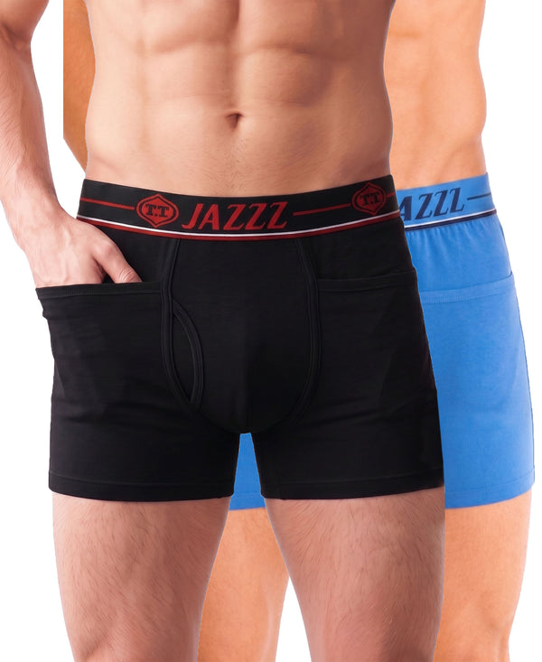 T.T. Jazzz Men’S Cotton Trunk With Outer Pocket|Comfortable Fit|Top Elastic Waistband|Pack Of 2|Black,Sky Blue