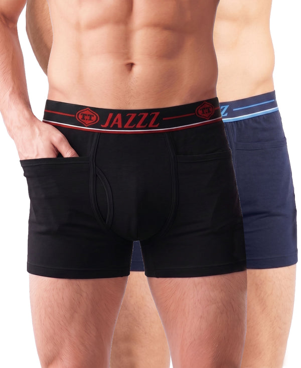 T.T. Jazzz Men’S Cotton Trunk With Outer Pocket|Comfortable Fit|Top Elastic Waistband|Pack Of 2|Black,Navy
