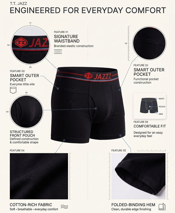 T.T. Jazzz Men’S Cotton Trunk With Outer Pocket|Comfortable Fit|Top Elastic Waistband|Pack Of 2|Black,Maroon