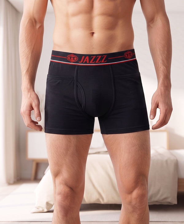 T.T. Jazzz Men’S Cotton Trunk With Outer Pocket|Comfortable Fit|Top Elastic Waistband|Pack Of 2|Black,Dark Grey