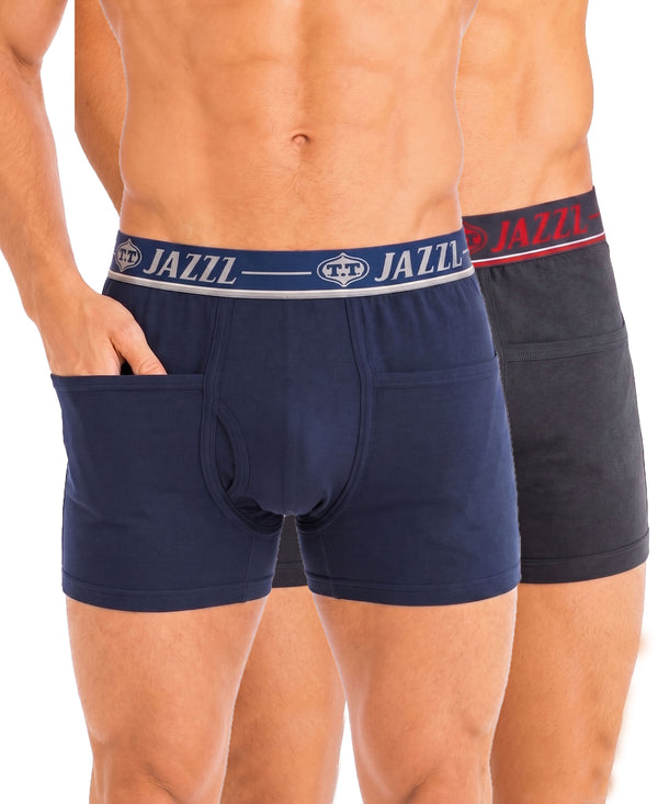 T.T. Jazzz Men’S Cotton Trunk With Outer Pocket|Comfortable Fit|Top Elastic Waistband|Pack Of 2|Blue,Dark Grey
