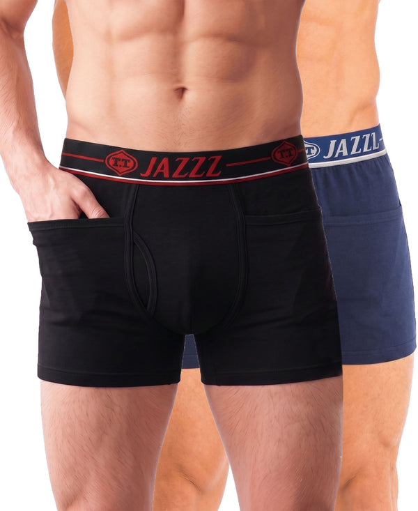 T.T. Jazzz Men’S Cotton Trunk With Outer Pocket|Comfortable Fit|Top Elastic Waistband|Pack Of 2|Black,Blue