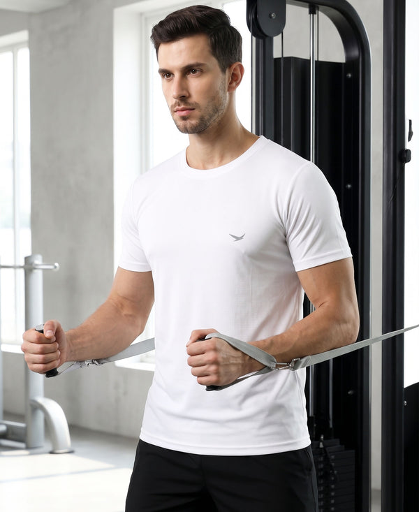 HiFlyers Men Regular Fit Polyster Pique Round Neck Half Sleev Tshirt White