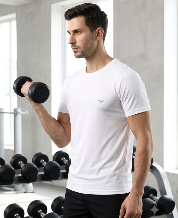 HiFlyers Men Regular Fit Polyster Pique Round Neck Half Sleev Tshirt White