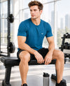 HiFlyers Men Regular Fit Polyster Pique Round Neck Half Sleev Tshirt Teal Blue