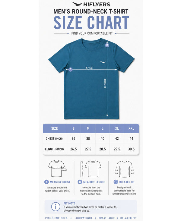 HiFlyers Men Regular Fit Polyster Pique Round Neck Half Sleev Tshirt Teal Blue