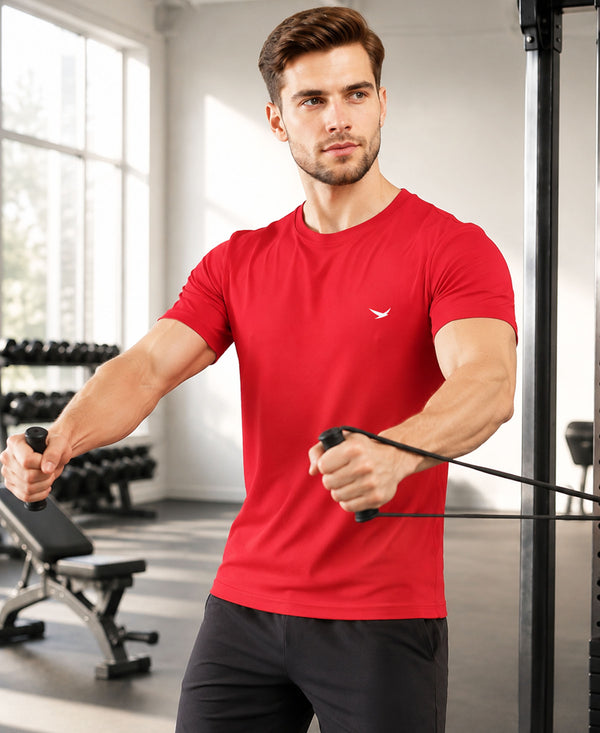 HiFlyers Men Regular Fit Polyster Pique Round Neck Half Sleev Tshirt Red