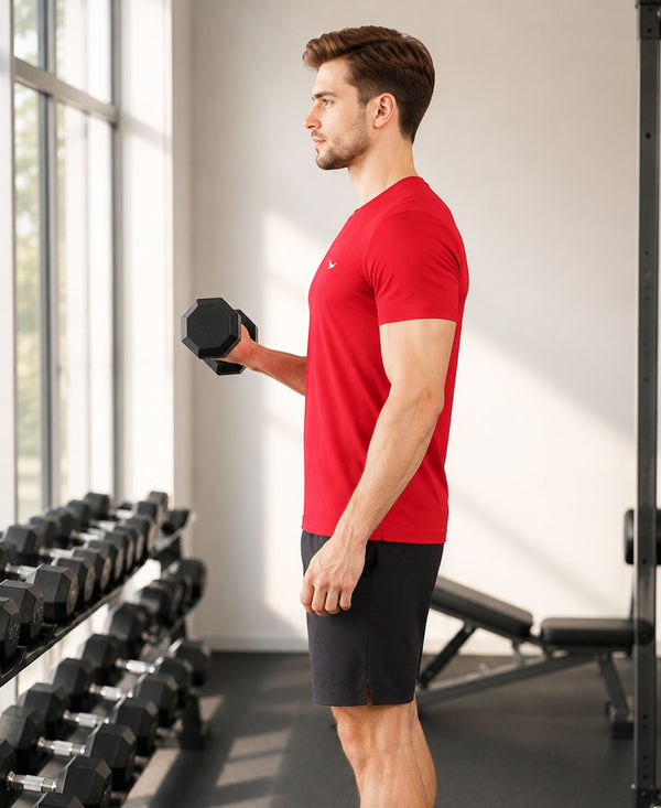 HiFlyers Men Regular Fit Polyster Pique Round Neck Half Sleev Tshirt Red