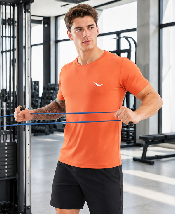 HiFlyers Men Regular Fit Polyster Pique Round Neck Half Sleev Tshirt Orange