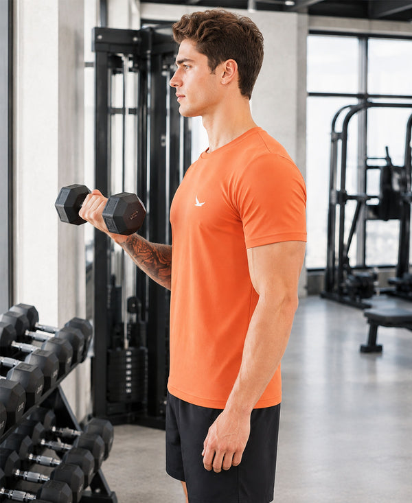 HiFlyers Men Regular Fit Polyster Pique Round Neck Half Sleev Tshirt Orange