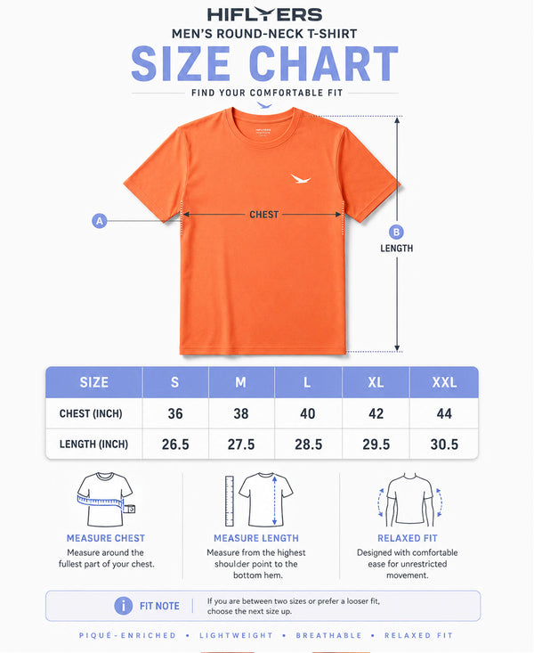 HiFlyers Men Regular Fit Polyster Pique Round Neck Half Sleev Tshirt Orange
