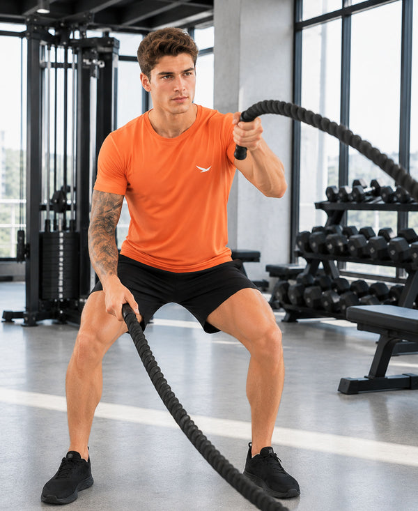 HiFlyers Men Regular Fit Polyster Pique Round Neck Half Sleev Tshirt Orange